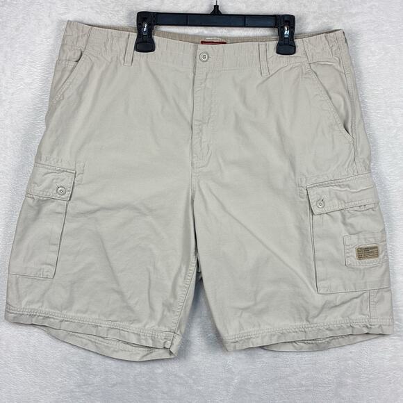 VTG Chaps Denim Cargo Shorts Men 40 Khaki Y2K Baggy Wide Leg Skater Grunge 90s - Picture 1 of 8